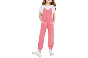 rrhss Girls Jumpsuit Romper Sleeveless Cute Long Pants Casual Plain Color Overalls with Side Pockets