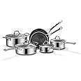 SNOWCLAD Pots and Pans Set Non Stick, 10 Pcs Hybrid Stainless Steel Cookware Sets, Non Stick Frying Pans, Saucepans, Saute Pan & Stock Pot, PFOA Free Kitchen Skillet,Induction Compatible