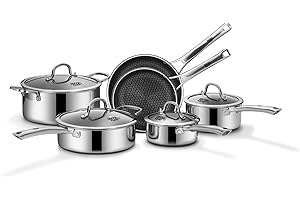 SNOWCLAD Pots and Pans Set Non Stick, 10 Pcs Hybrid Stainless Steel Cookware Sets, Non Stick Frying Pans, Saucepans, Saute Pa