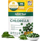Sunlit Best USDA Organic Premium Chlorella Tablets 500 Tabs | 100% Pure Chlorella Superfood Supplement High in Protein, Chlorophyll, Vitamins, &amp; Minerals | Supports Good Health, Wellbeing &amp; Recovery