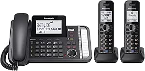 Panasonic 2-Line Corded/Cordless Phone System with 2 Handsets - Answering Machine, Link2Cell, 3-Way Conference, Call Block, Long Range DECT 6.0,