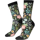 JKJOJIA Cute Floral Flower Leaves Novelty Socks For Men Women, Funny Crazy Crew Socks Casual Dress Socks Gifts