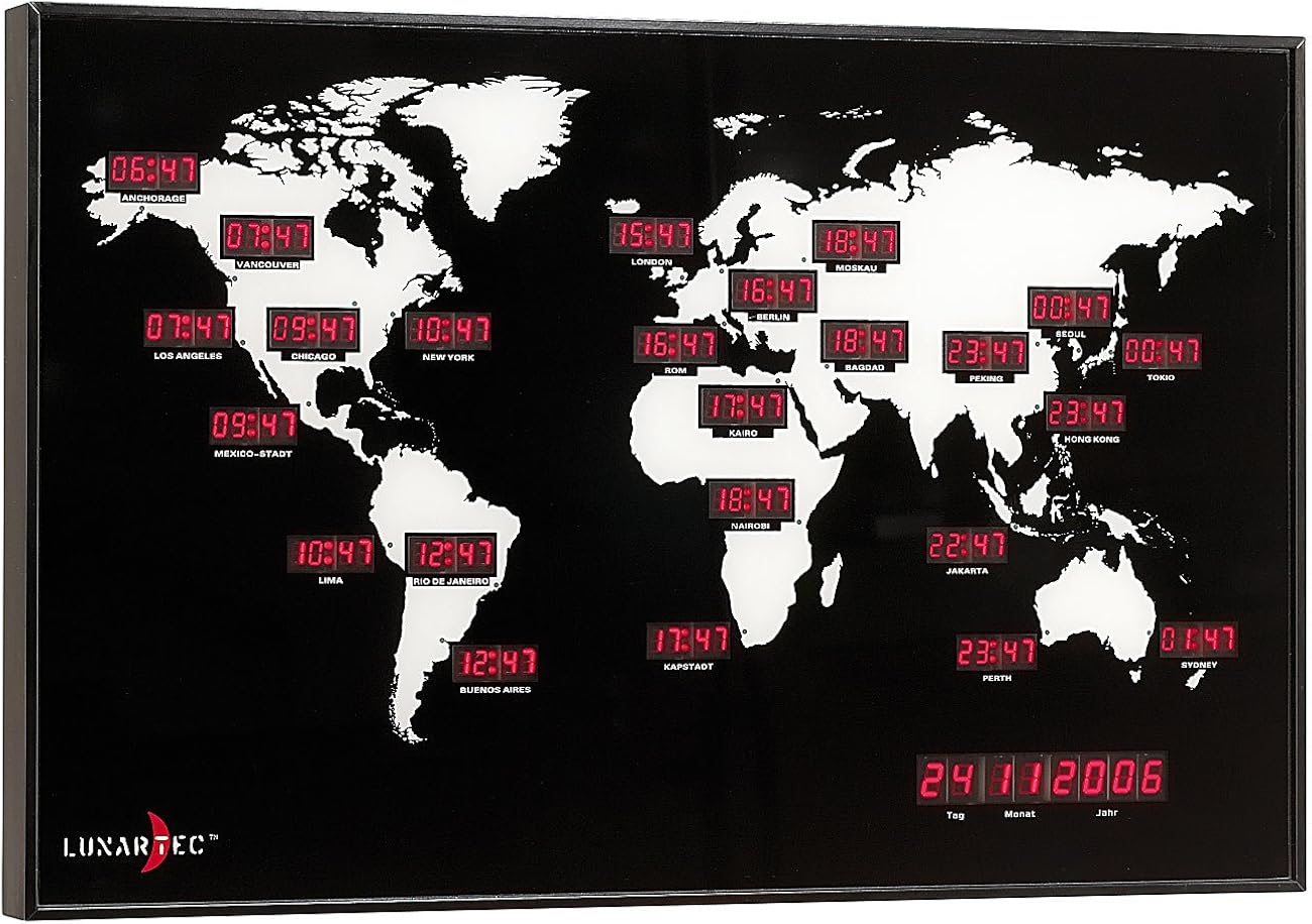 Lunartec World clock digital world time clock with 24 world cities