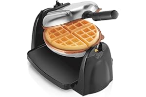 Hamilton Beach Belgian Waffle Maker with Removable PFAS-Free Durathon Nonstick Coated Plates, Easy Flip, Ceramic Grids, Black (26031)