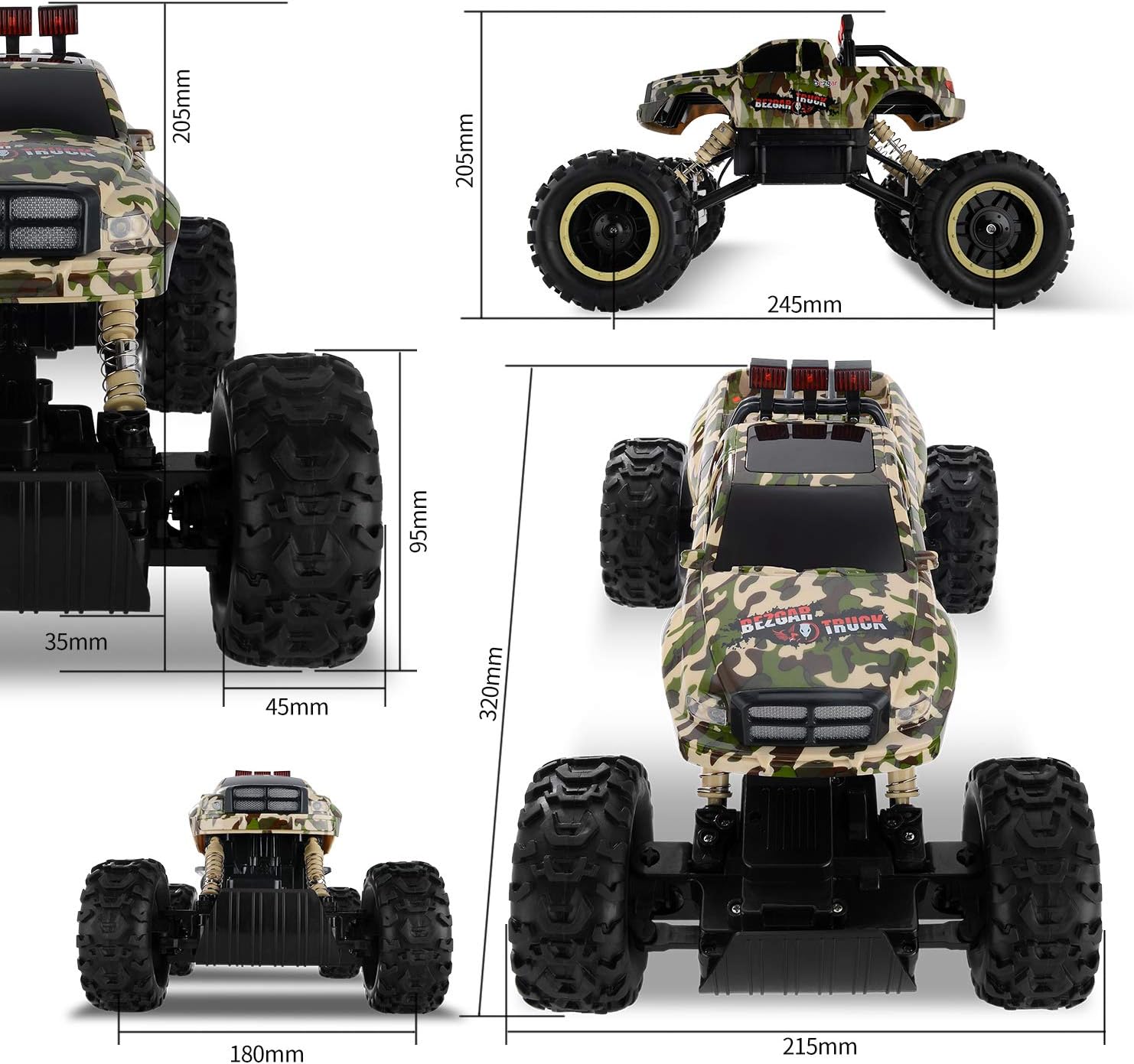 BEZGAR 12 Toy Grade 1:12 Scale Remote Control Crawler, 4WD High Speed 15 Km/h All Terrains Electric Toy Off Road RC Monster Vehicle Truck Car with Rechargeable Batteries for Boys Kids Teens and Adults: Toys & Games