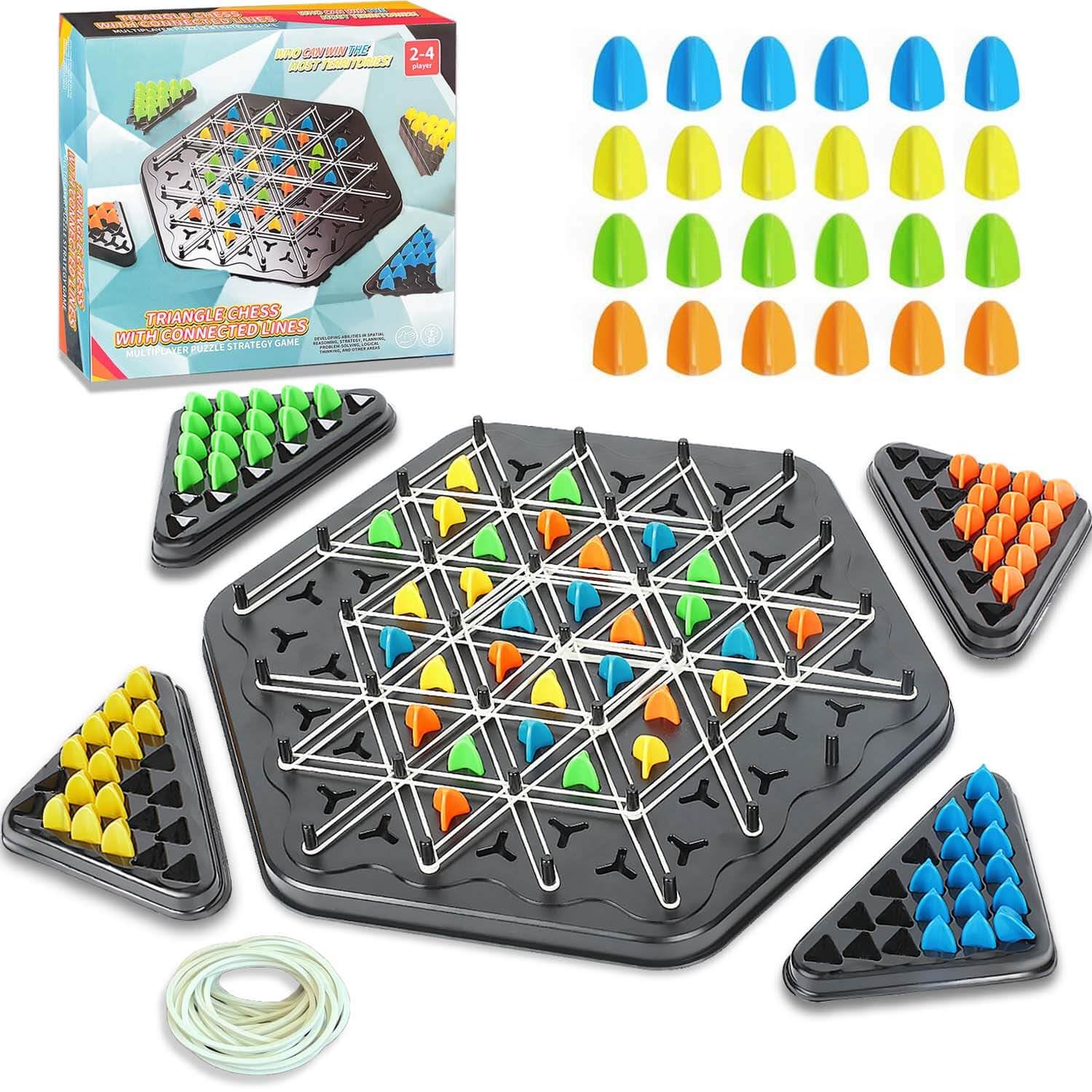 Photo 1 of Chain Triangle Chess Game, Board Games for Kids 8-12 and Family Night, Family Games for Kids and Adults, Triangle Rubber Band Game, Christmas Toys Interactive Game for 2 to 4 Players
