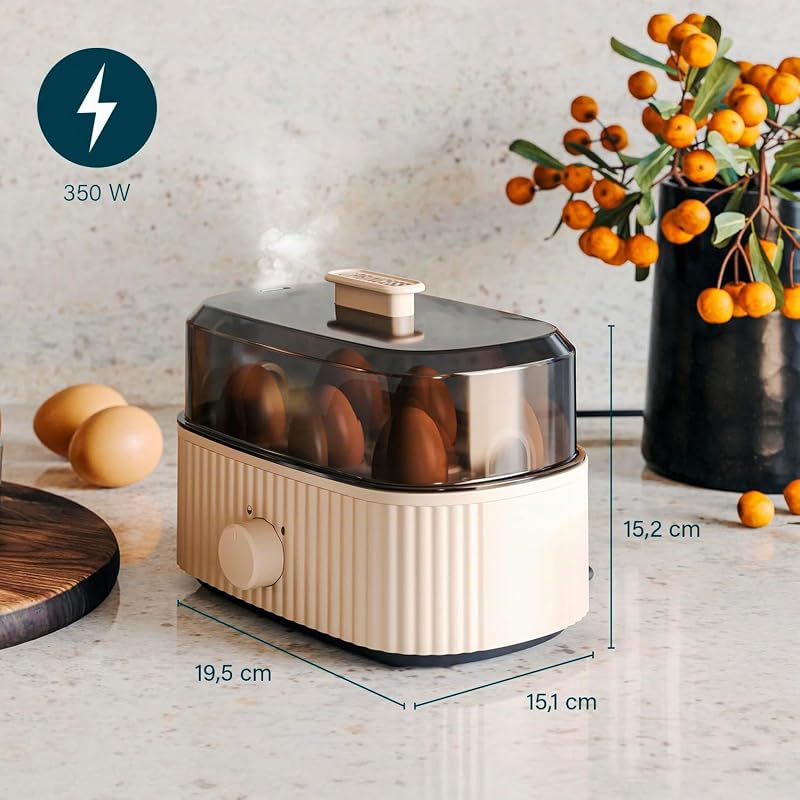 Hervidor de Huevos, Capacidad 6 Huevos, 300W, Medidor para Cocción Suave/Media/Dura, Apagado Automático, Libre de BPA, Tapa con Vapor, Fácil de Limpiar, 262047