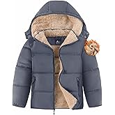 ZITY Boy's Winter Coat Thermal Puffer Jacket Warm Sherpa Fleece Lined Water-Resistant Zip Outerwear Coat with Detachable Hood