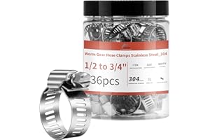 AKIHISA 36 Pack 1/2'' - 3/4'' Worm Gear Hose Clamps, Adjustable Range 13-19mm 304 Stainless Steel Fuel Line Hose Clamps for Pipe, Plumbing, Automotive And Mechanical Application