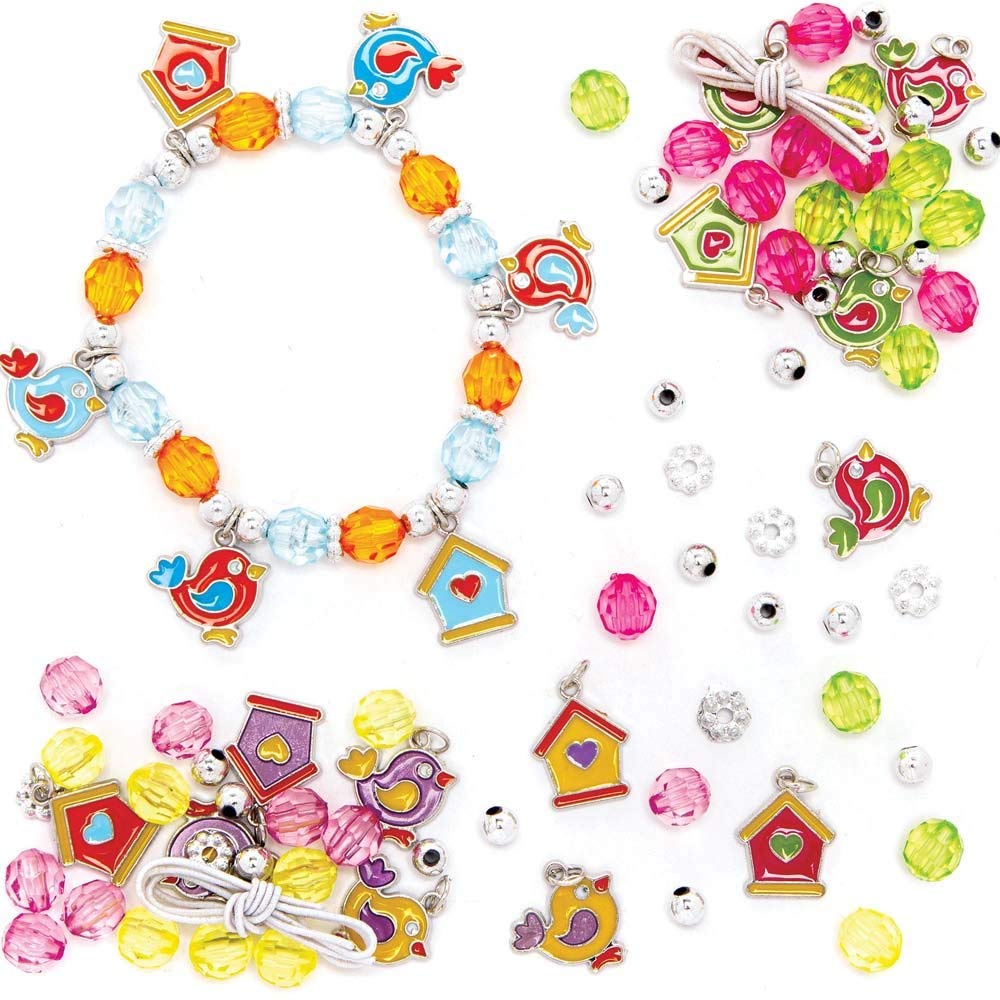 Baker Ross AX847 Bird Bracelet Kits - Pack of 3, Bead Jewellery Arts and Crafts, Perfect for Party Bags and Gifts, Ideal Kids Accessory