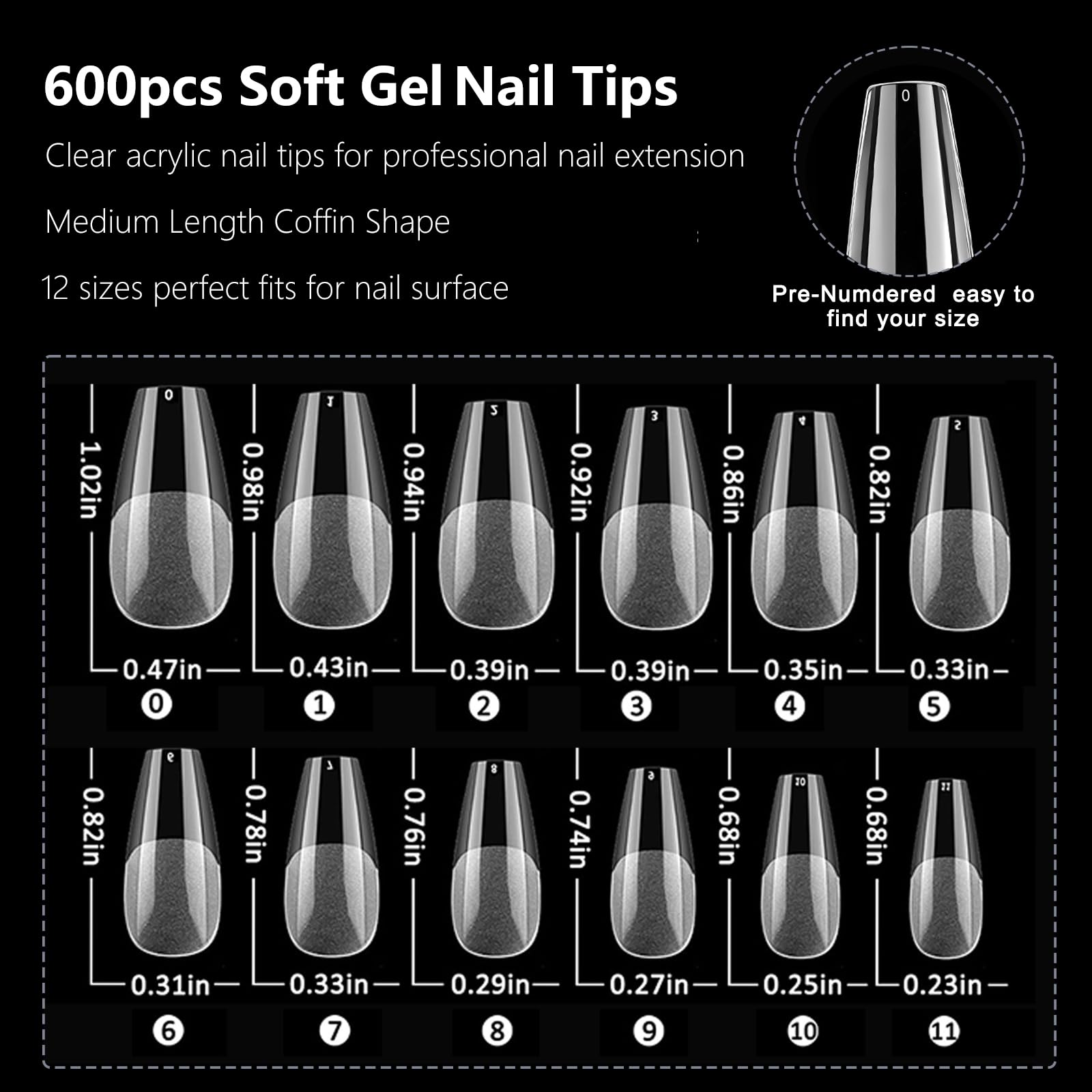 AddFavor 600pcs Coffin Nail Tips, Medium Coffin Soft x Gel Nail Tips Clear Fake Nails Ballerina Full Cover Acrylic Nails Tips for Extension Nail Manicure Salon Home DIY - Image 6