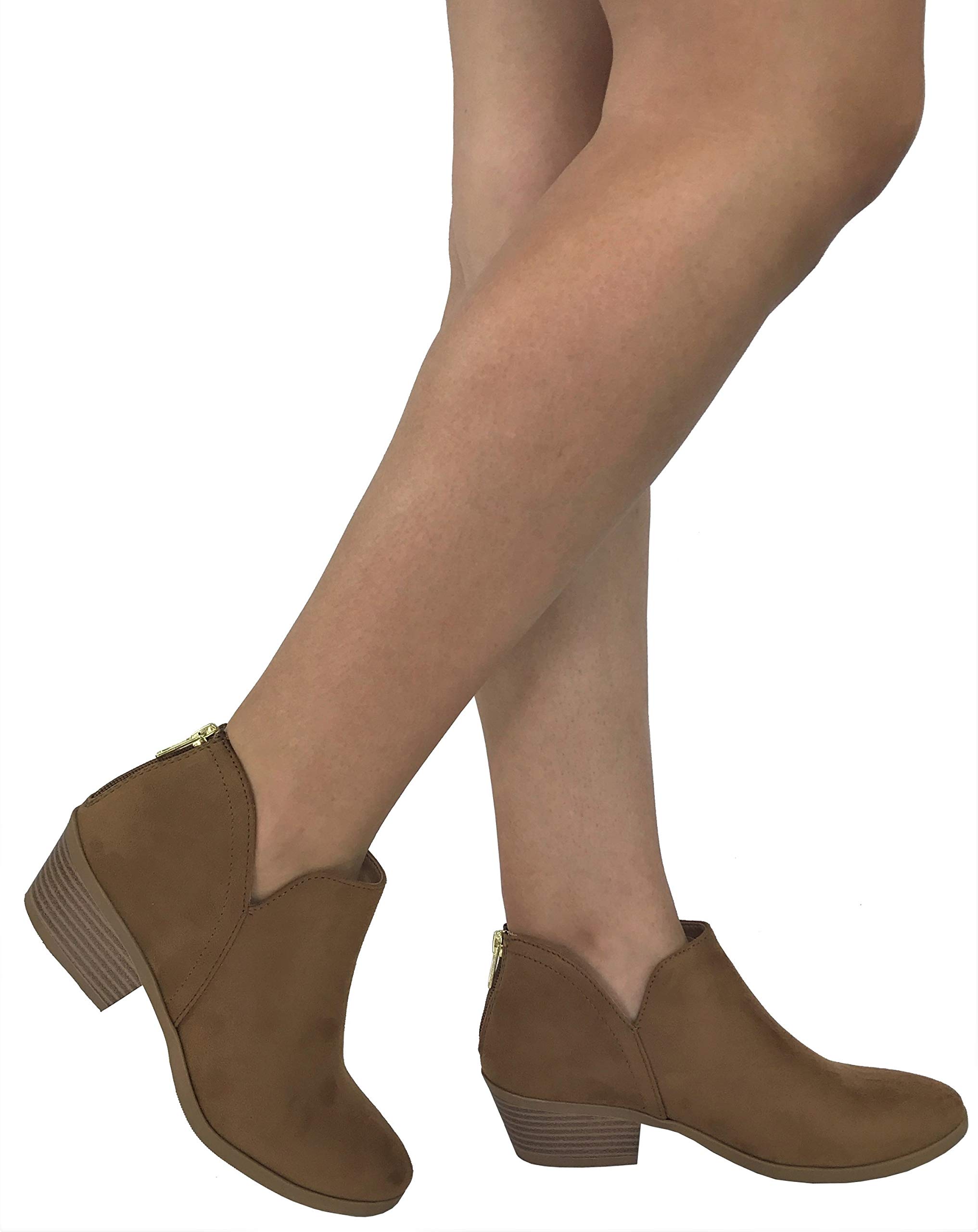 City Classified Comfort Women's Ankle Bootie Side V Cut Low Chunky Stacked Heel - Image 3