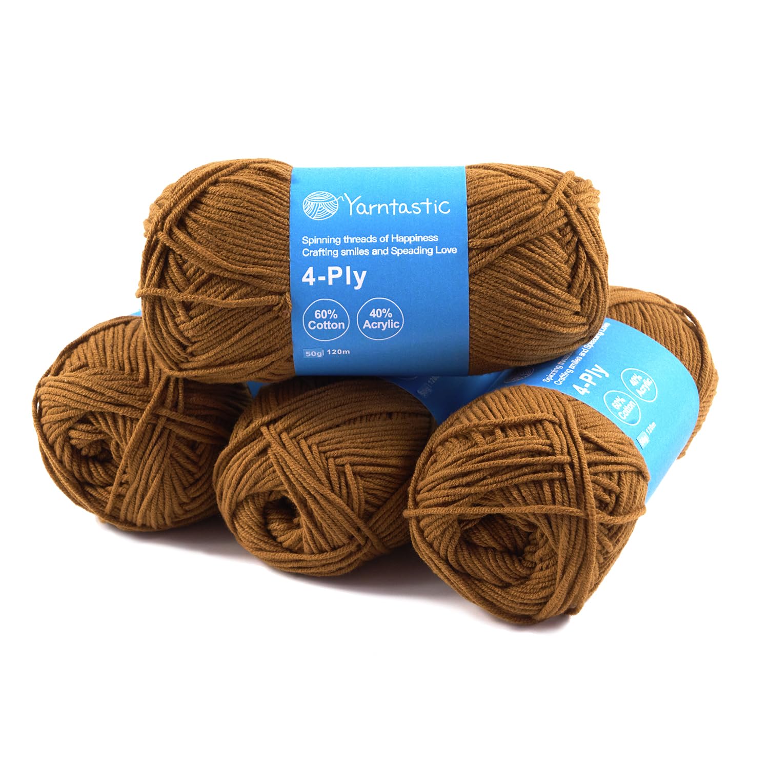 Yarntastic 50g x 4 Balls in a Pack, 4 Ply Yarn, 16 Wraps per inch (About 2.5cm), 60% Cotton 40% Acrylic Blended, 43 Colour Choices; for Knitting, Crochet, Amigurumi, Baby Blanket, Clothing and Others
