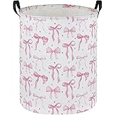 DDBASKET Girls Laundry Basket Pink Hamper for Nursery Bowkont Hamper Cute Kids Storage Bin Organizer Room Decor for Home(Pink bowkont)