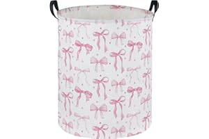 DDBASKET Girls Laundry Basket Pink Hamper for Nursery Bowkont Hamper Cute Kids Storage Bin Organizer Room Decor for Home(Pink bowkont)