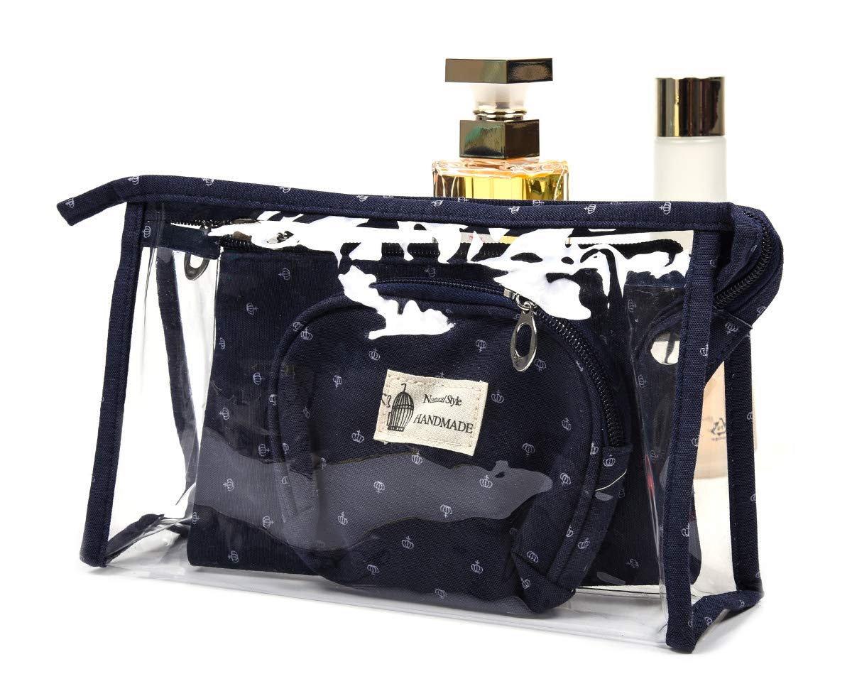 Makeup Bags Clear Toiletry Bags Cosmetic Bag for Men Women,Portable Zipper Cute Mens Travel Toiletry Bag Makeup Brush Bags Travel Kit of 3 Different Sizes,Blue