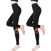 EABERN 2 Pairs Fleece Lined Leggings for Women High Waisted Cotton Winter Pants Tummy Control Thermal Tights