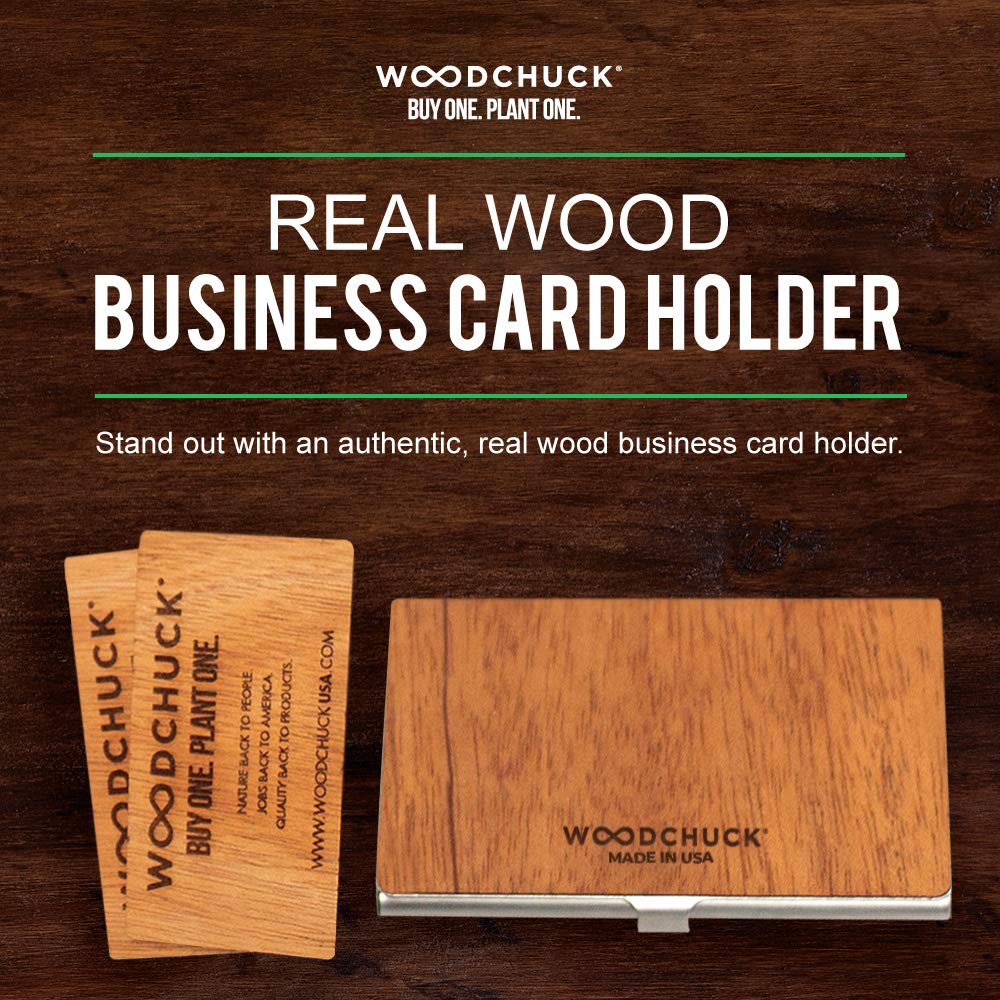 Woodchuck Wooden Business Card Holder Mahogany Handmade In The Usa Stainless Steel Body