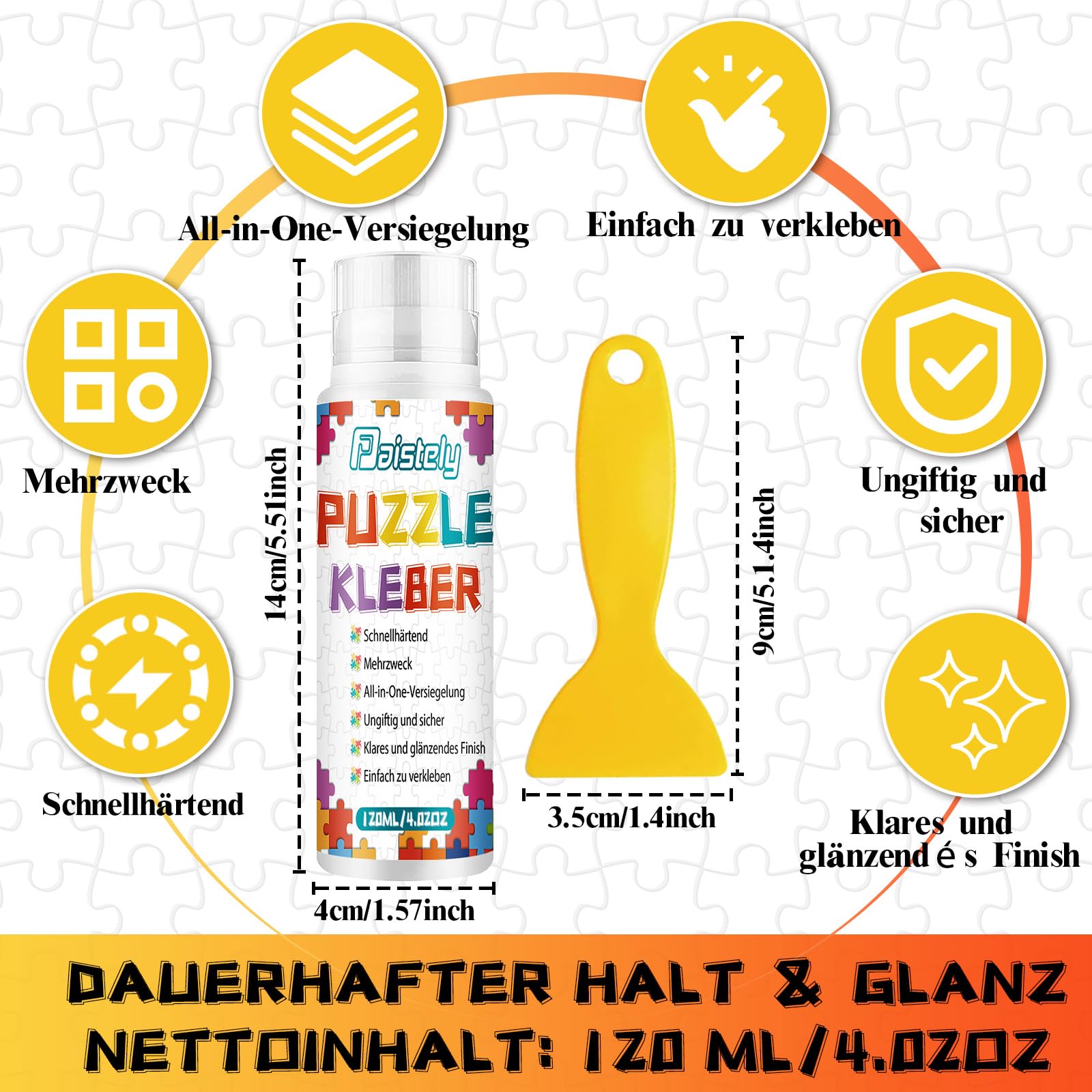 Puzzle Kleber Transparent, Puzzle Glue Mit Einfachem Schwammkopf und Applikator, Ungiftig Puzzelkleber, Puzzlekleber für 1000/2000 Teile, Geeignet für Kinder und Erwachsene (120ml*2) 4