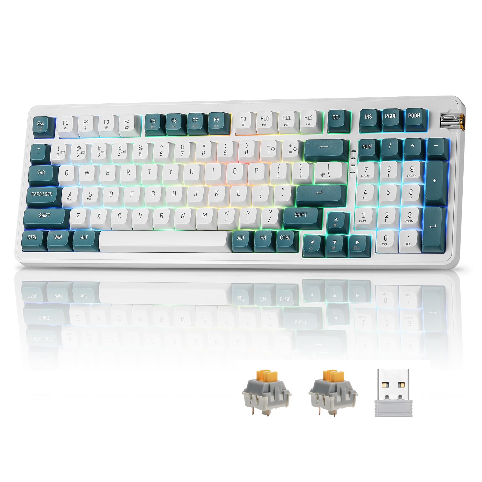 darkFlash DF98 Wireless Mechanical Keyboard, 3-Modes BT/2.4GHz/USB-C, Gasket RGB Keyboard for Office, Hot Swappable Thocky Keyboard, Linear Yellow Switch, 98 Keys for PC/Tablet/PS/Xbox(Green)
