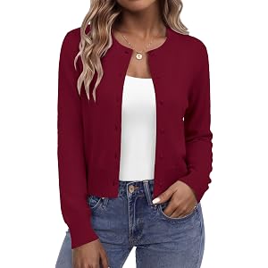 Zeagoo Women's Cropped Cardigan Sweaters Lightweight Bolero Shrug for Dress | Button Down Crew Neck Cardigan, Cute Knitted Sh