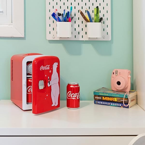 COCA-COLA 12V PORTABLE 4L COOLER/WARMER, AC/DC POWERED, POWER CORDS INCLUDED, COMPACT TRAVEL SPEAKER AND PERSONAL MINI-FRIDGE, UNIQUE GIFT FOR MUSIC-LOVERS
