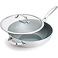 GreenPan Valencia Pro Tri-Ply Stainless Steel 12” Wok with Lid, Healthy Ceramic Nonstick PFAS-Free PFOA- Free Coating, Multi Clad Cookware, Induction, Dishwasher Safe, Oven and Broiler Safe