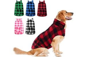 ASENKU Dog Winter Coat, Fleece Doggie Jacket Plaid Reversible Vest Waterproof Windproof Cold Weather Clothes for Small Medium Large Dogs(Red, M)