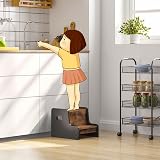 HOOBRO Kids Step Stool Two-Tier Wooden Stool Non-Slip Pads Rustic Brown Black view 2