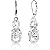 Sterling Silver Dangle Earrings for Women Trendy Hypoallergenic Leverback Silver Drop Earrings with Cubic Zirconia Double Twisted Infinity Heart Ball Charm Dangle Drop Earring Jewelry