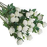 CHIAVE 8pcs 24 Flower Buds Artificial Vintage Roses Fake Silk Rose Flowers with Long Stem for DIY Bouquets Wedding Centerpiece Party Home Kitchen Shorp Decoration-White