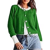 Saodimallsu Womens Cropped Cardigan Sweaters Button Down Open Front Long Sleeve Fall Trendy Color Block Knit Coats
