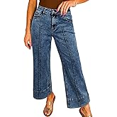 Astylish Women's 2026 Stretchy Breathable Wide Leg High Waisted Jeans Casual Cropped Ankle Denim Pants with Vertical Seams