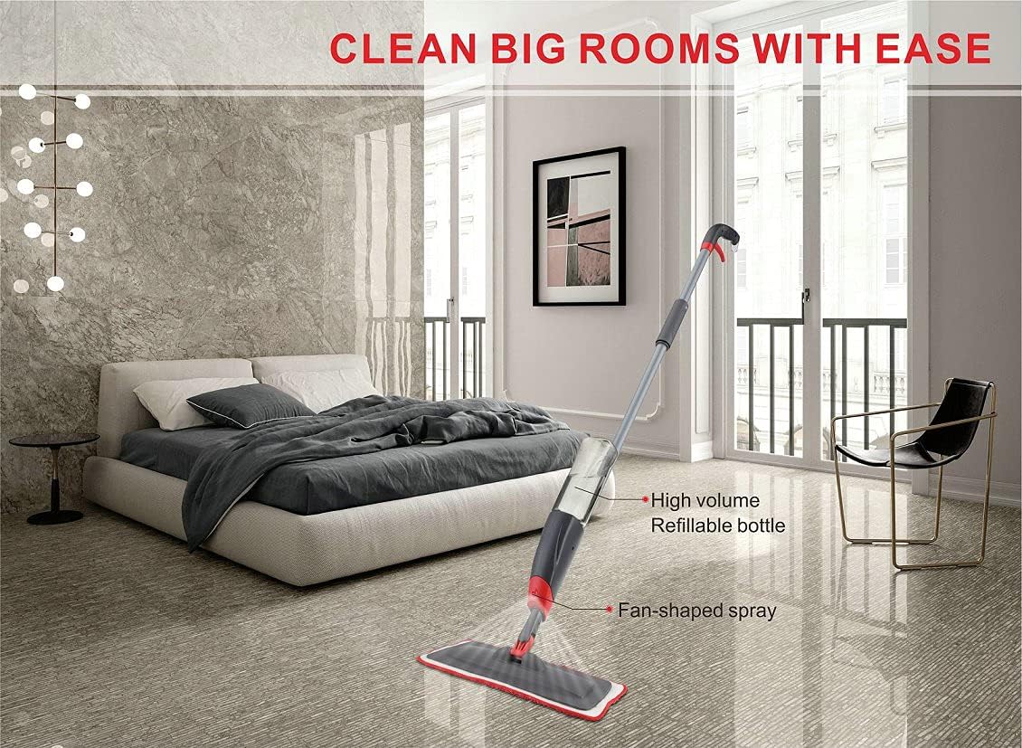 VENETIO Premium Spray Mop Floors Cleaning with 2 Reusable Microfiber Pad 360 Degree Rotation Joint for Home Kitchen Hardwood Laminate Wood Ceramic Tiles Floor Cleaning (700ml): Home & Kitchen