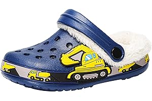 YUWOZIZ Kids Fur Lined Clogs Toddler Slippers Winter Warm Clogs for Boys Girls Fuzzy Clog Shoes Cartoon Slip On House Shoes Garden Bedroom Clogs