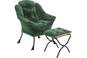 Halituny Fabric Lazy Chair with Ottoman, Oversized Upholstered Sofa Chair for Adults, Plush Comfy Lounge Chair with Large Side Storage Pocket, Reading Chair for Living Room, Bedroom, Study Room, Green