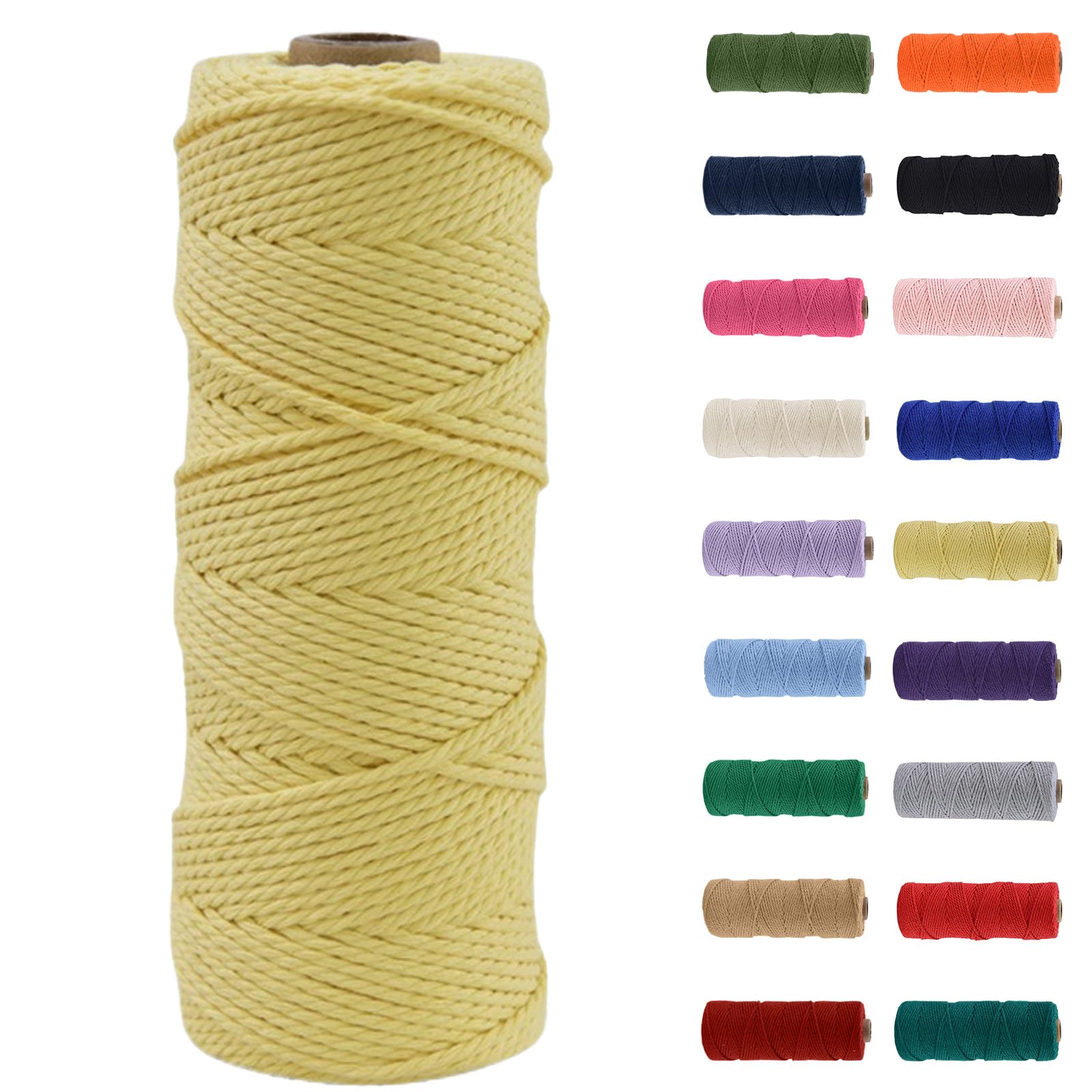 MORAINJAY 2mm Macrame Cord 100m, Yellow Macrame Cotton Cord Twine Rope Craft String, Natural Cotton Rope for Macrame Art, DIY Crafts & Gift Wrapping - 16 Vibrant Colors, Soft & Chemical-Free