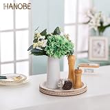 Hanobe Round Wood Tray White Beaded Decorative Centerpiece 30cm view 8