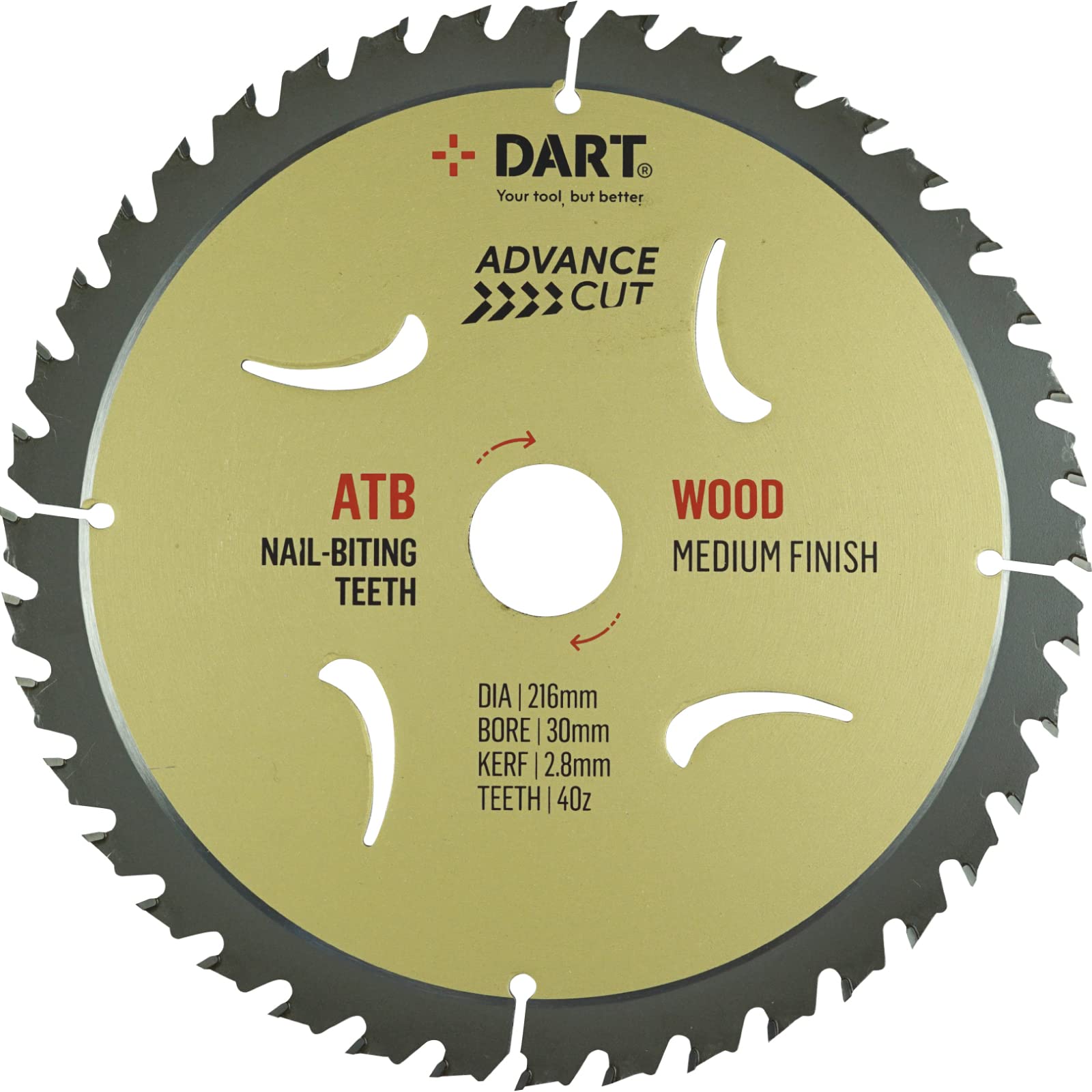DART ATB Wood Saw Blade 216Dmm x 30B x 40Z - Circular Saws with Medium Finish - TCT Circular Saw Blades for Mitre Saw - Wood Cutter Industrial Use Circular Sawblades