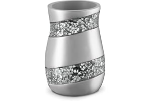 Creative Scents Silver Mosaic Bathroom Cup - Electric Toothbrush and Toothpaste Holder for Bathroom - Tooth Brush Holder Tumbler Cup for Toothbrushes, Toothpaste or Makeup Brushes (Silver)