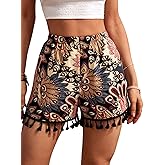 MakeMeChic Women's Beach Boho Shorts Summer Flowy Tropical Shorts Vacation Outfits