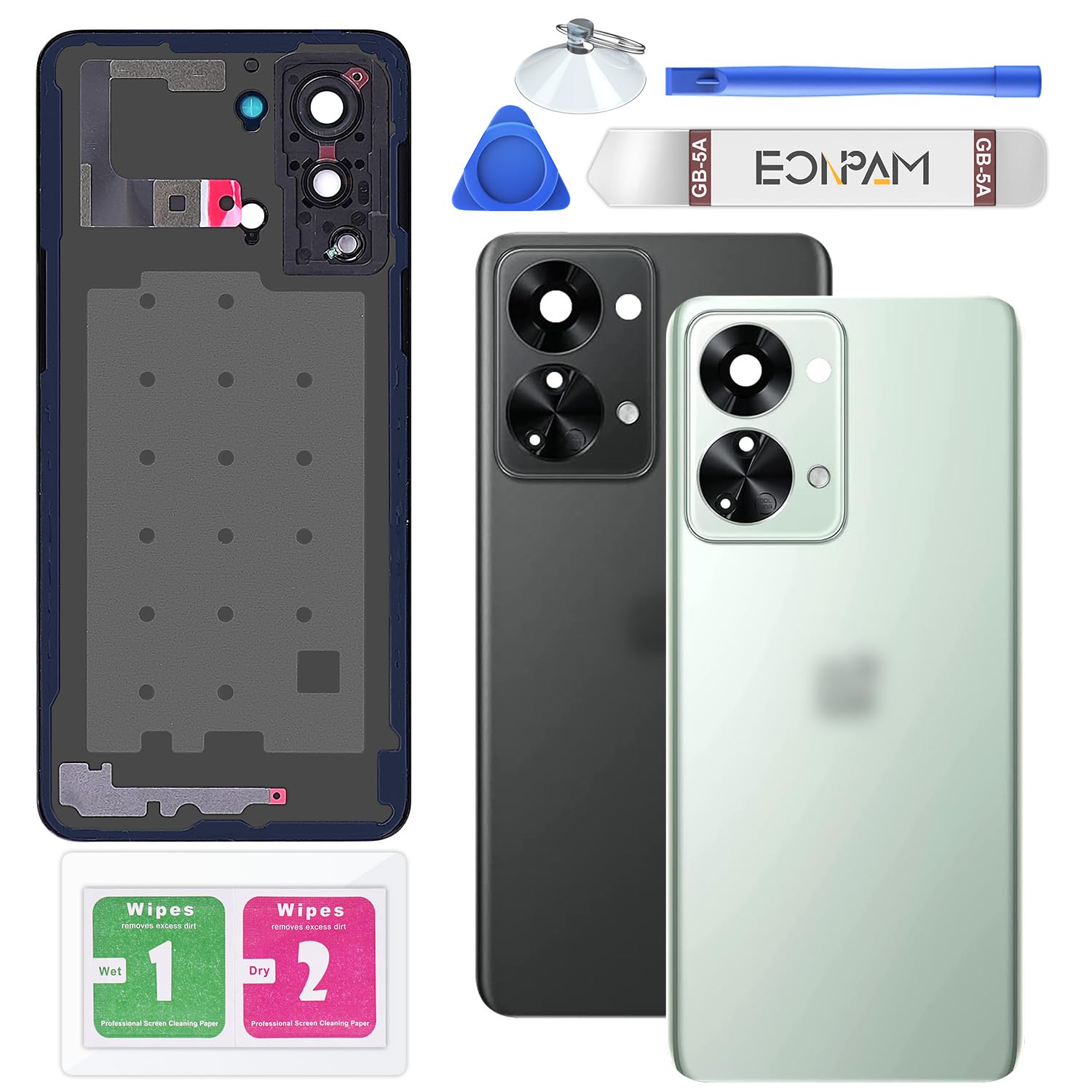 Eonpam Back Cover Glass for OnePlus Nord 2T Rear Glass Replacement with Camera Glass + Repair Kit Genuine Rear Housing (Jade Fog)