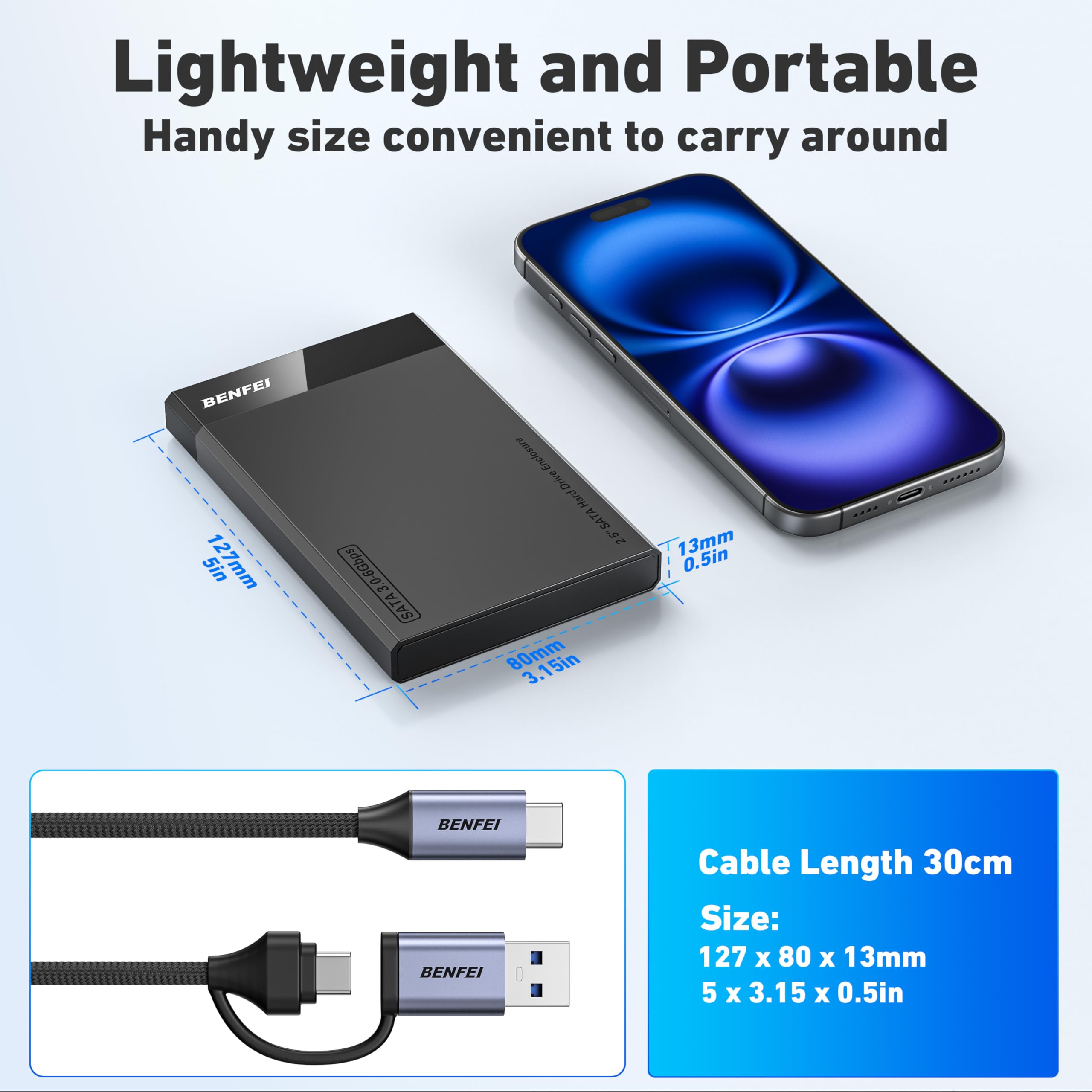 BENFEI Festplattengehäuse 2,5 Zoll, SATA III auf USB bis zu 6 Gbps Werkzeugfrei Externes Gehäuse für SSD und HDD ( Optimiert für SSD, unterstützt UASP SATA III) 6