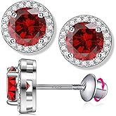 July Birthstone Stud Earrings for Women with Screw Back 925 Sterling Silver Created Ruby Earrings Valentine's Day Birthday Anniversary Christmas Earrings Jewelry for Wife Mom