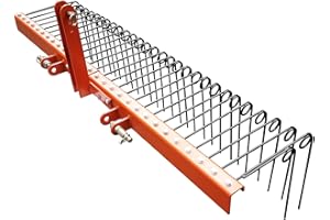 Garvee 72" Heavy Duty Landscape Rake, Steel Pine Straw Rake with 30 Spring Tines for Cat1 & Cat2 Tractors, Orange