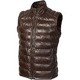 STREGA Puffer Vest Men Real Lambskin Leather Quilted Down Waistcoat Jacket - Outdoor Sleeveless Mens Vests