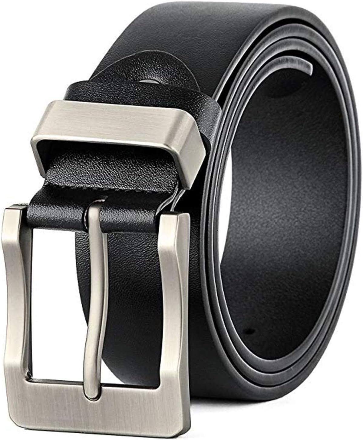 Men's Reversible Black/Brown Leather Dress Belt 1.35" Wide Rotated Buckle