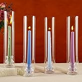 Hurricane Glass Candle Holders 4Pcs Fluted Candlestick Holders for Taper Candles with Cylinder Covers Crystal Candle Sticks Holder Decor for Wedding Birthday Christmas Table Decoration
