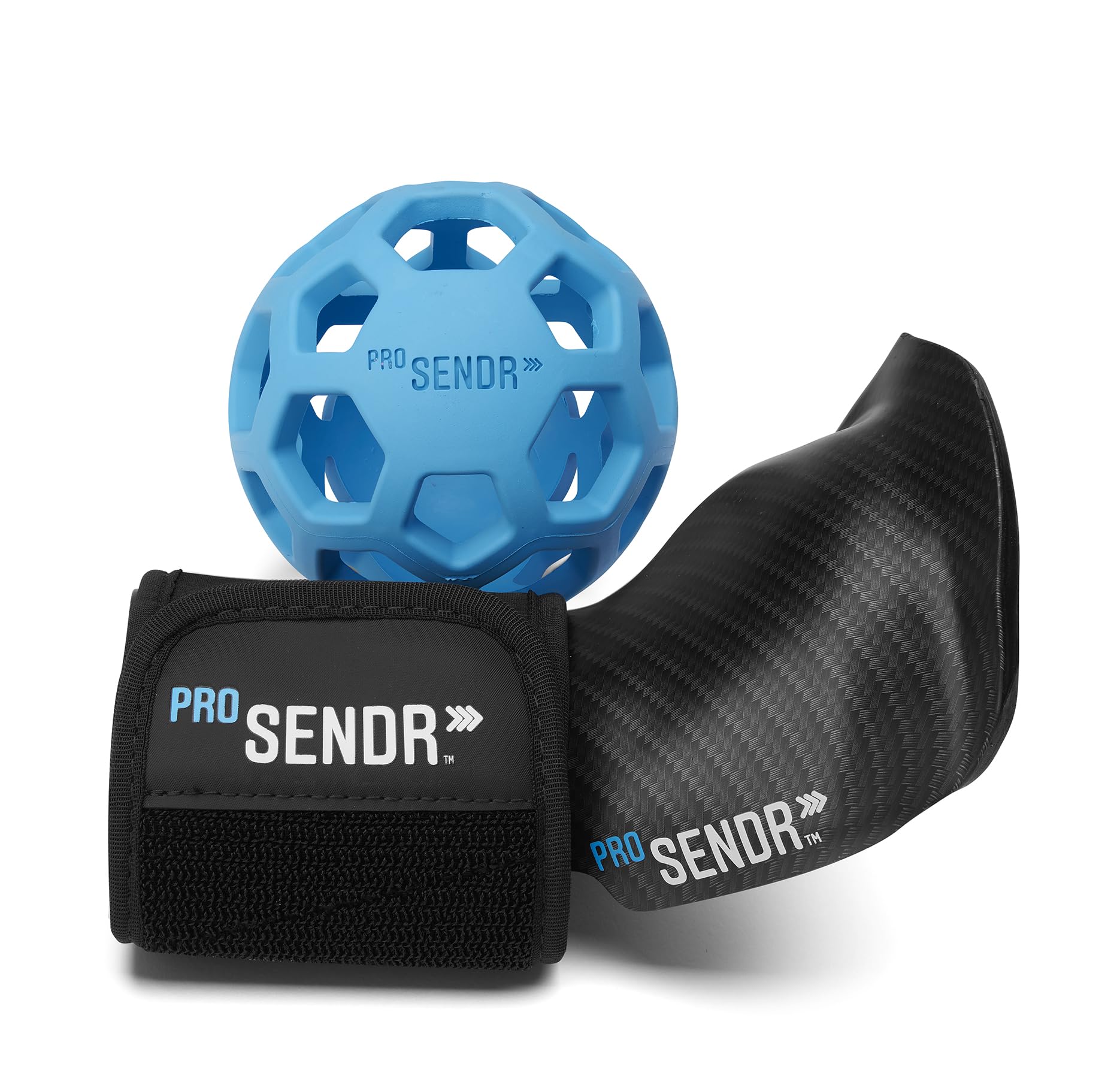 Photo 1 of ProSENDR™ Golf Training Aid | Carbon Fiber Wrist Cradle Plus Compression Sphere | Improve Wrist Positions, Slice, Ball Striking | Use for Full Swing, Chipping, Putting (Right)