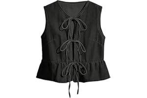 SHENHE Women's Y2k Tie Front Denim Vest V Neck Ruffle Hem Sleeveless Peplum Jean Top Shirt
